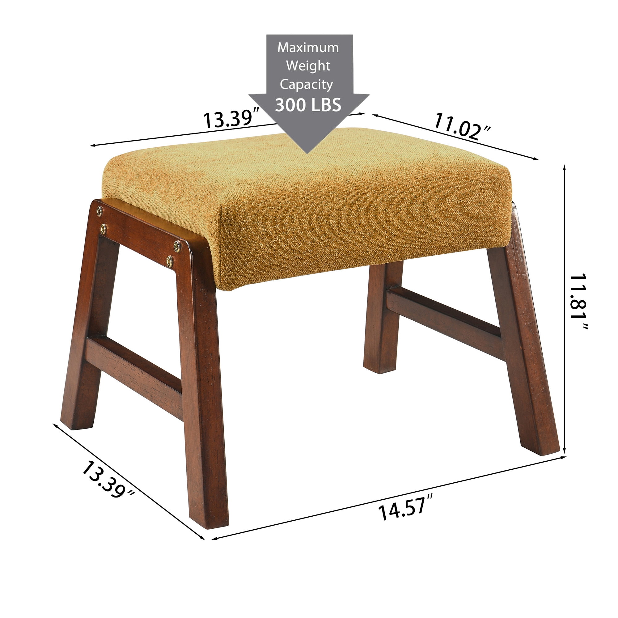 Small Footstool Ottoman, Fabric Wooden Foot Rest Ottoman with Wood Legs, Small Foot Stool Sofa Footrest Extra Seating for Living Room Entryway Office, Turmeric