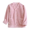thumbnail image 4 of Bibifish Womens Cardigan Light Blue Fuzzy Plush V Neck Button Down Jackets Side Pocket Relaxed Fit Cozy Comfy Casual Daily Wear Stylish Jackets, 4 of 9