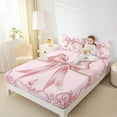 thumbnail image 4 of Feelyou Pink Princess Bowknot Bed Sheets, Bohemian Damask Flower King Sheets, Western Fashion Bow Sheet Set, Super Cozy Room Decor, 4-Piece, 4 of 7
