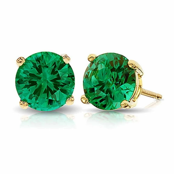 14k Yellow Gold Round Created Emerald Stud Earrings Plated by Paris Jewelry