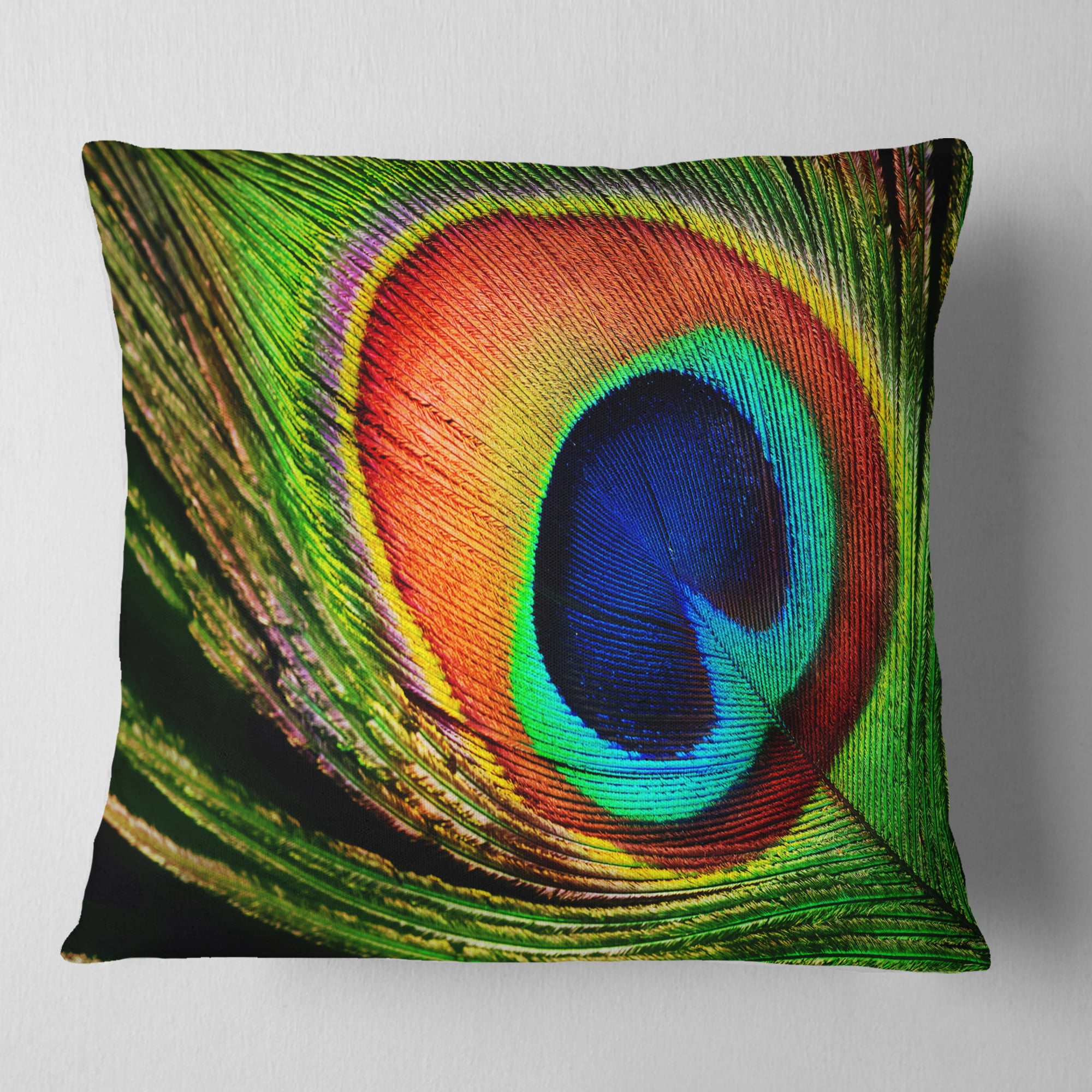 Designart Peacock Feather - Photography Throw Pillow - 18x18