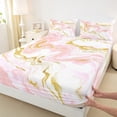 thumbnail image 3 of Castle Fairy Gradient Abstract Marble 4 Pieces Queen Sheet Sets for Teens Boys Girls,Pink Golden White Ultra Soft Flat Sheet,Marbling Watercolor Queen Fitted Sheet,Ultra Soft Home Decor, 3 of 7