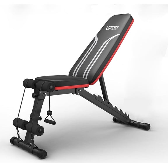 UPGO Adjustable Weight Bench with Resistance Bands, Foldable Decline Design