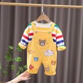 thumbnail image 4 of Child Clothing Suits Baby Jumpsuit Stripe Rainbow Clothes Hoodie Suspender Trousers Long Sleeve 2 Pieces Overalls Yellow 110cm, 4 of 9