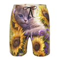 thumbnail image 3 of Honeii's Daisy Sunflower Lazy Cat Print Men's Casual Shorts with Drawstring，Swim Trunks Quick Dry Beach Shorts, 3 of 5