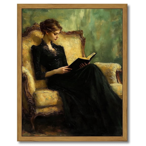 Drsoum Vintage Wall Art Classic Moody Elegant Woman Stands Reading a Book Victorian Wall Decor Kitchen Bathroom Office 8x10in Brown Framed