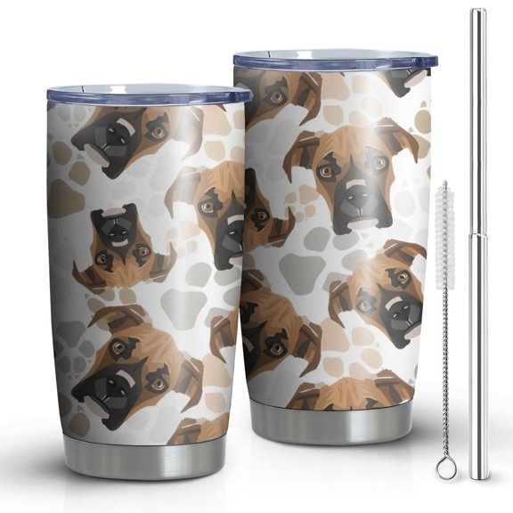 20 Oz Cute Doberman and Dog Footprint Coffee Tumbler Double Wall Insulated Stainless Steel Water Bottle | Metal Reusable Thermoses Flask with Cup Cap | Leak & Sweat Proof with Anti-Dust Lid