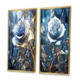 thumbnail image 3 of Designart "Morning Light Gilded Blue Rose I" Rose Framed Wall Art Set Of 2 - Traditional Blue Framed Canvas Set For Living Room Decor, 3 of 6
