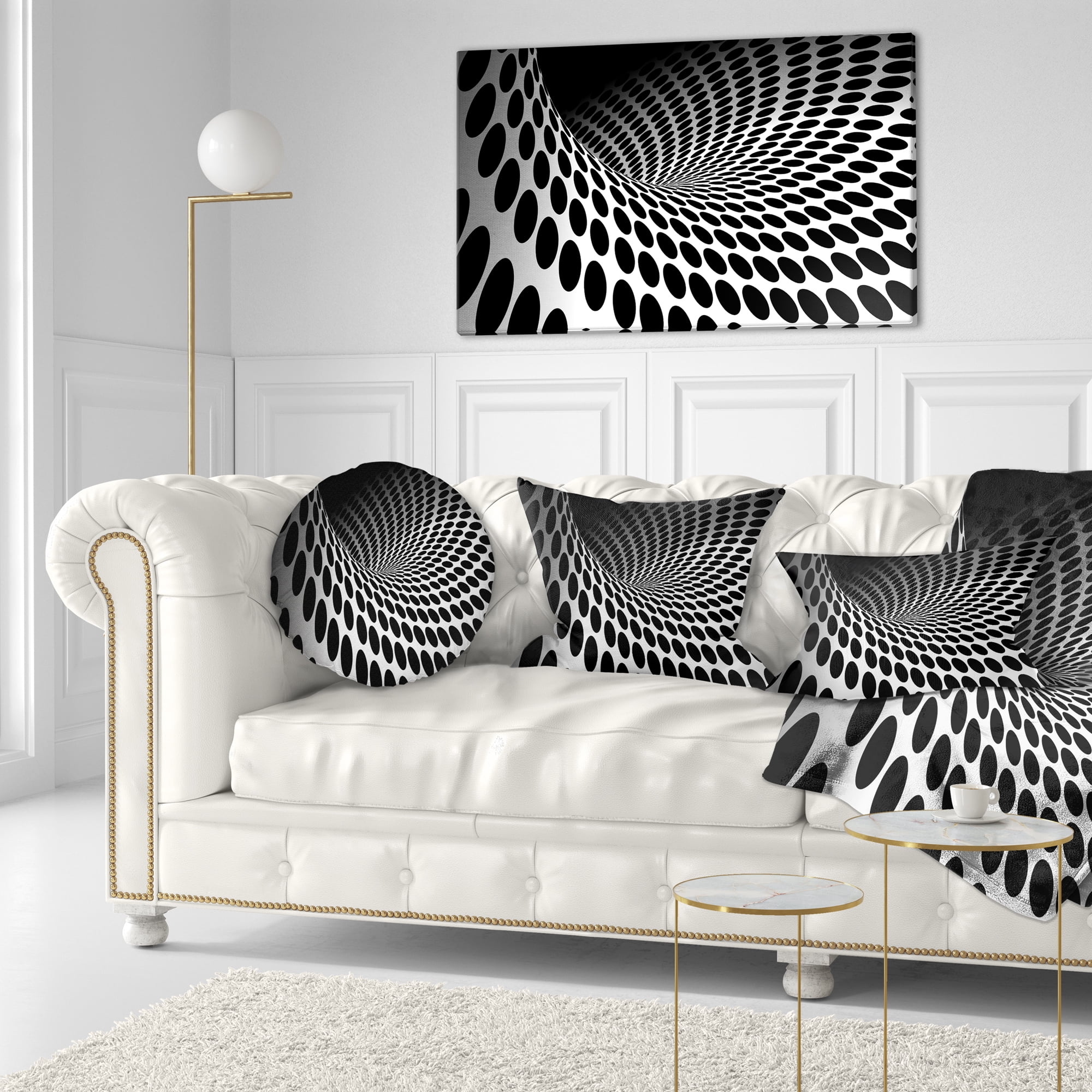 Designart Waves and Circles Black n’ White - Contemporary Throw Pillow - 12x20