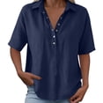 thumbnail image 6 of Dweltoz Blouses for Women Buttons Collared Short Sleeve Lightweigth Casual Work Blouses V Neck Solid Golf Tee Shirts,Navy 2XL, 6 of 7
