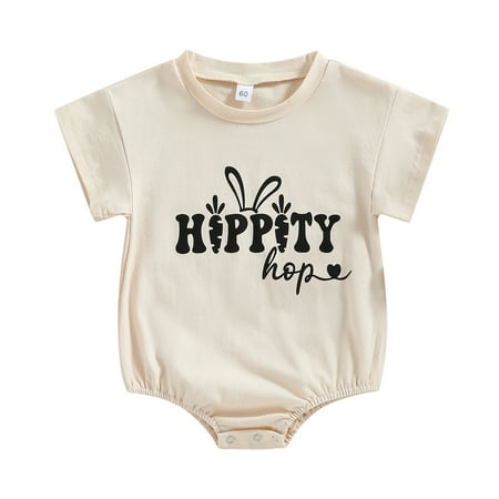 

Baby Girl Boy Romper Short Sleeve Round Neck Letters Print Short Jumpsuit Casual Spring Summer Romper （0-18Months）