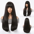 thumbnail image 2 of Peluca larga recta negra con flequillo para mujer, suave y cómodo Natural pelo sintético, pelucas de fiesta diarias, fibra de alta temperatura, 2 of 4
