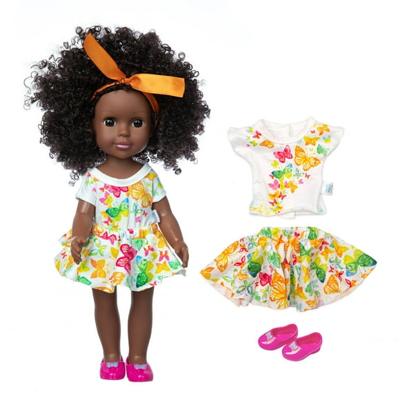 Pisexur Black Dolls 13.78 inch American African Girl Baby Doll for Kids Aged 2 3 4 5 6 7 Years Fashion Play Doll Reborn Baby Toy Doll - Life Size Soft Adjustable, Perfect Christmas Gifts for Kids