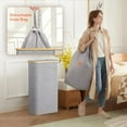 thumbnail image 5 of 65L Slim Laundry Hamper with Lid, Narrow Laundry Basket with Removable Bag & Bamboo Handles, Fodable Thin Dirty Clothes Hamper for Laundry Collapsible Bin for Bathroom Bedroom Dorm, Gray, 5 of 9