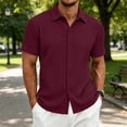 thumbnail image 2 of Domzest Men's Collared Shirts Short Sleeve Button Down Shirt Summer Casual Striped Textured Beach Shirt Wine XL, 2 of 8