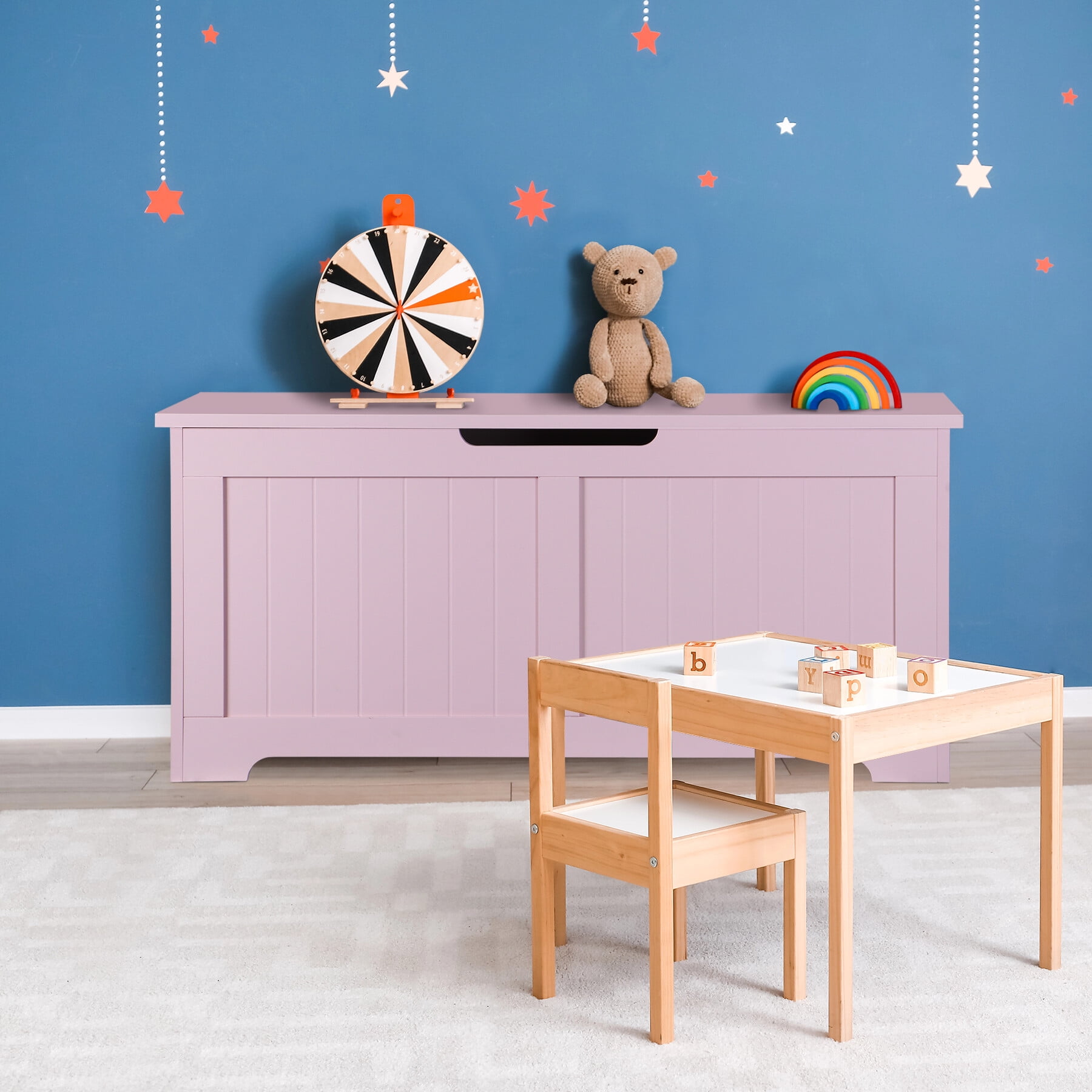 ZENSTYLE Lift Top Entryway Storage Chest/Bench with Side Handles, MDF Frame Toy Box, Pink