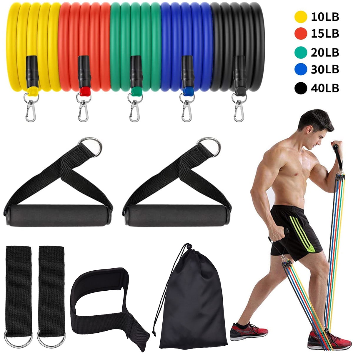 11pcs Fitness Resistance Bands Gym Kit Tubes with Handle Door Anchor Ankle Strap 