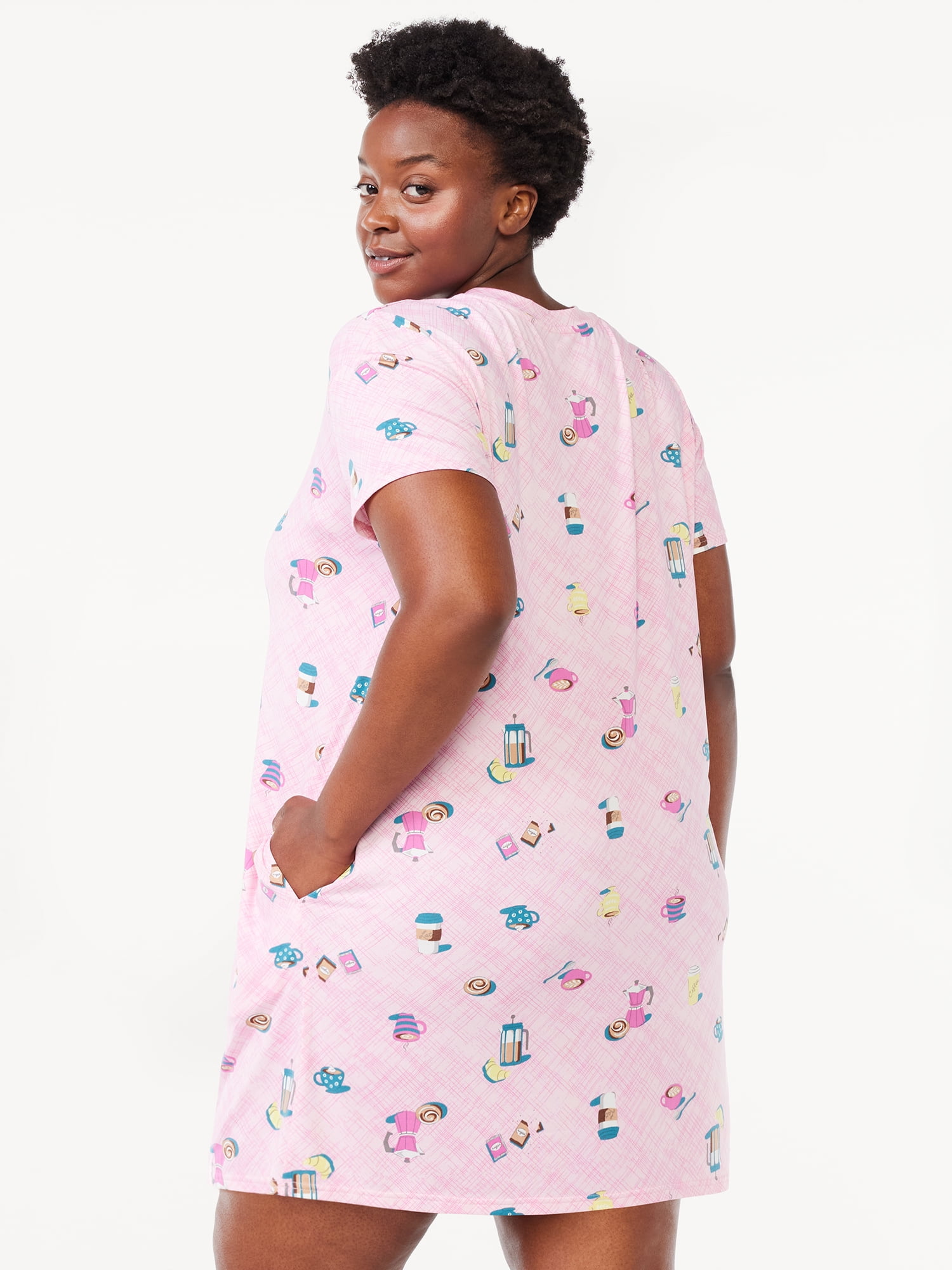Joyspun Women's Print Sleepshirt with Pockets, Sizes S/M to 2X/3X