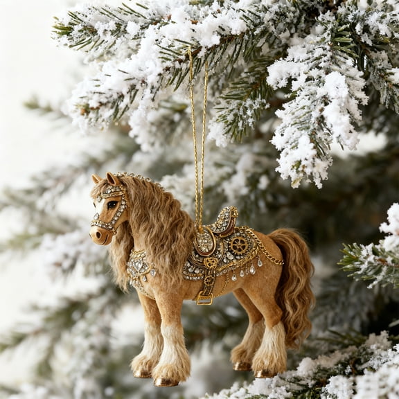 3.15 Inch Horse Christmas Tree Decorations Crystal Horse Xmas Ornaments 2D Flat Acrylic Ornaments Keepsake Pony Ornament Horses Lovers Gifts