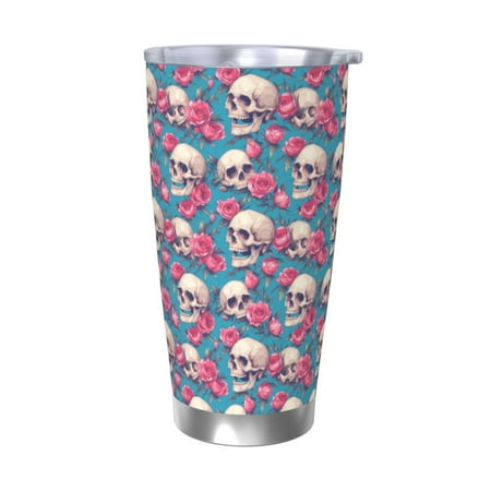 

Uemuo happy Skull rose Print Travel Coffee Mug 20oz Double-walled Car Cup Stainless Steel Insulated Tumbler Leak-proof Travel Cup Reusable Straw Car Cup-Without Straw