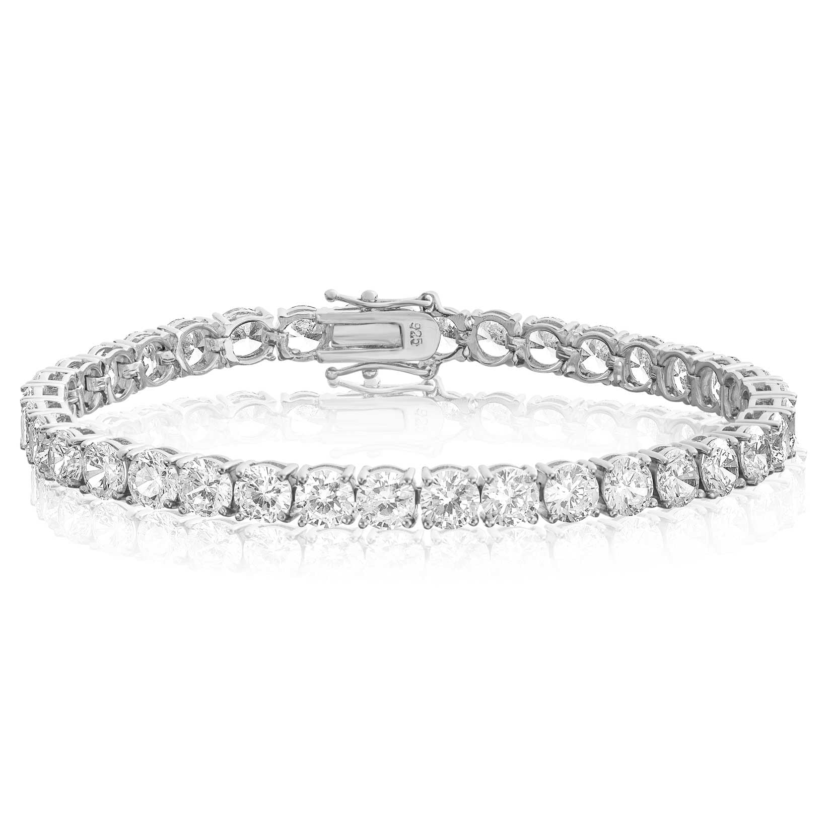 Sterling Silver Cubic Zirconia Tennis Bracelet Round Cut 5mm Rhodium