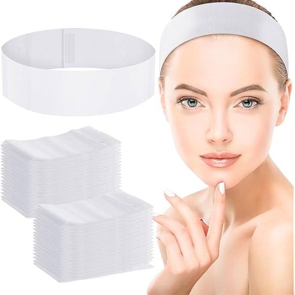 wonima44 WILLBOND 200 Pieces Disposable Spa Facial Headbands Stretch Non Woven Facial Headband Skin Care Hair Band with Soft Convenient Closure for Women Salons(White)