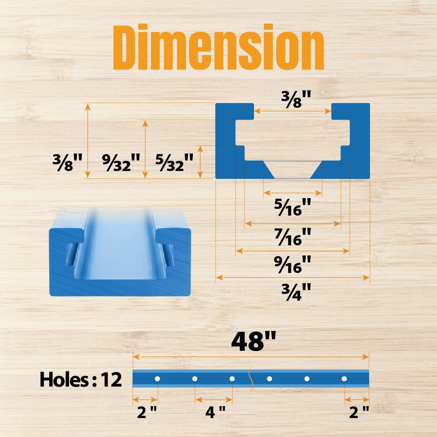 POWERTEC 4PK 48 Inch Double-Cut Profile Universal T-Track with Predrilled Mounting Holes for Woodworking Jigs and Fixtures, Drill Press Table, Router Table, Workbench, 71373