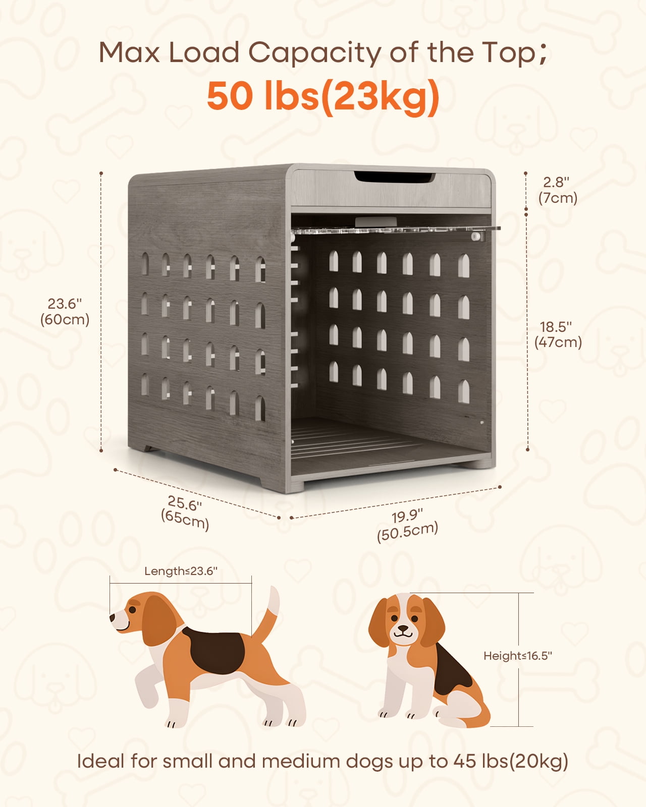 Furnibear Modern Dog Crate Furniture with Charging Station, Multifunctional Side End Table Indoor Kennel with Hidden Door for Small Dogs Breeds up to 45lb,Gray