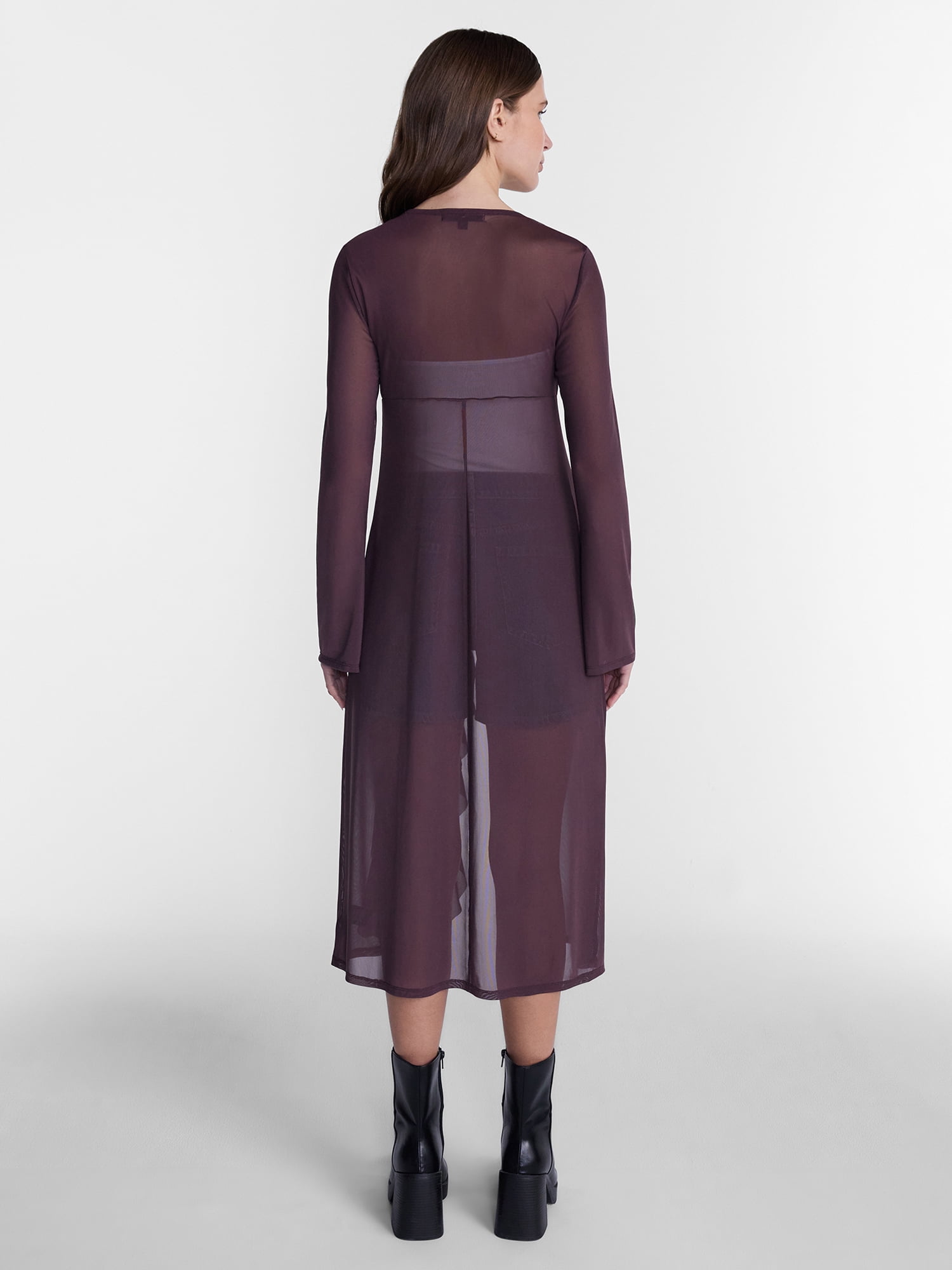 Madden NYC Women’s Ruffle Sheer Tie Front Duster with Long Sleeves, Sizes XXS-XXL