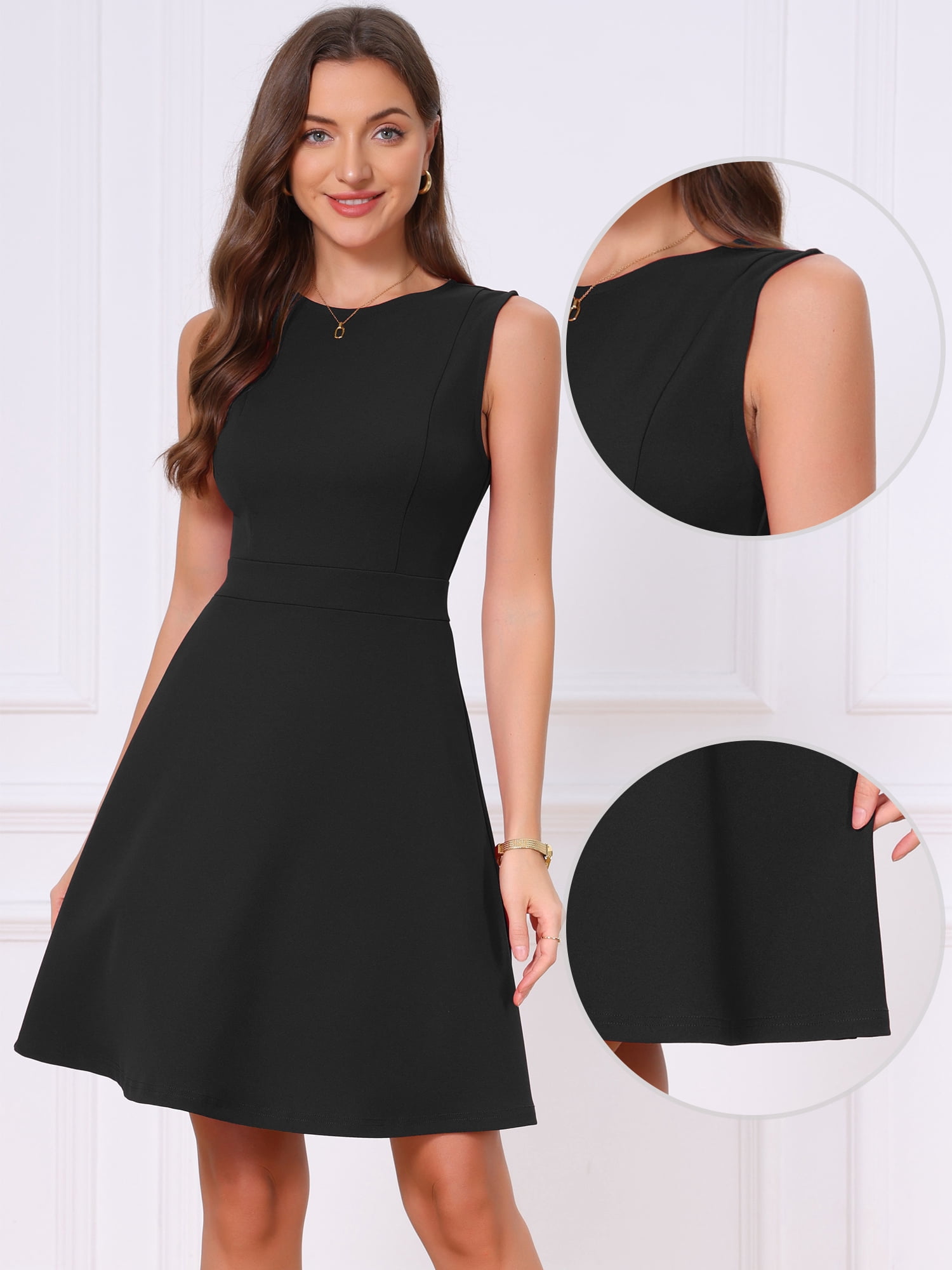 DARING DIVA Women's Elegant Sleeveless A Line Work Dress M Black