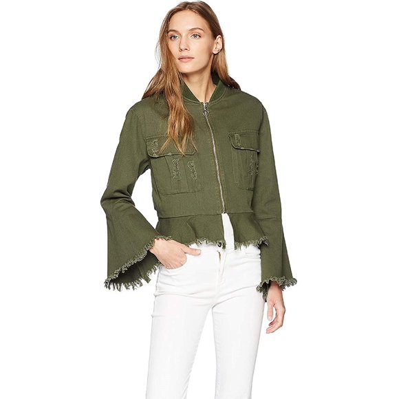 Bagatelle Veste en Coton à Ourlet Brut pour Femmes, Olive, Extra Small