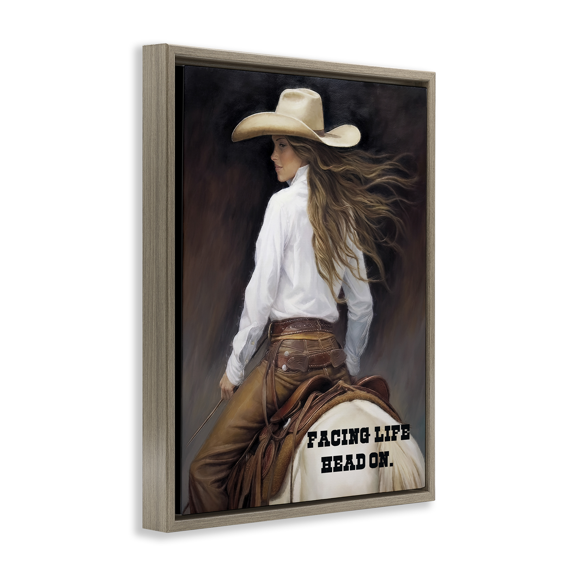 Stupell Industries Face Life Head On People Painting Brown Floater Framed Canvas Art Print Wall Art, 17 x 21