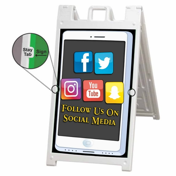 Follow Us On Social Media (24" X 36") Deluxe A-Frame Signicade, Includes 2 Removable Panels & Stand