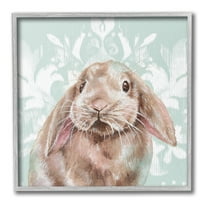 Stupell Industries Bunny with Floral Pattern Animals & Insects Painting Gray Framed Art Print Wall Art, 24 x 24