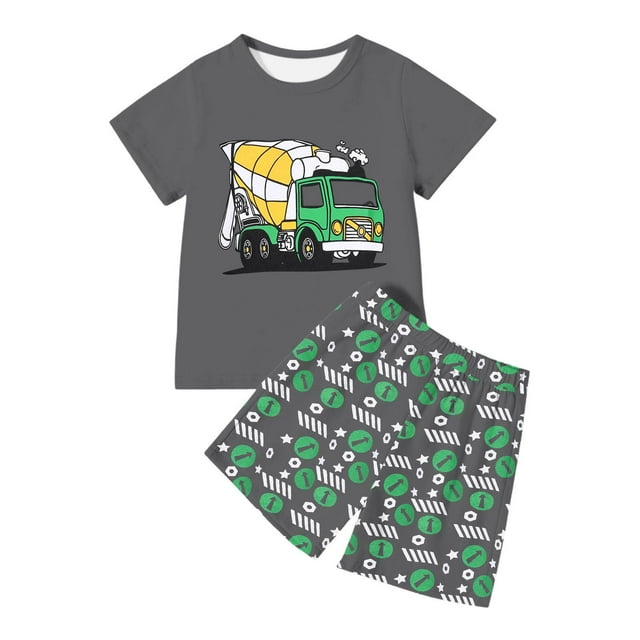 Rovga Kids Boy Outfits 5-6 Years Short Sleeve Crew Neck Dinosaur Print T Shirt And Shorts Outfits Set Retro Daily Wear Grey