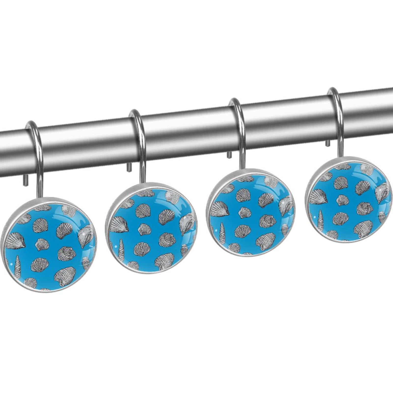 Shell Shower Curtain Hooks Round Crystal Glass, Set of 12 Shower Curtain Rings - Shower Hooks for Curtain Shower Rings