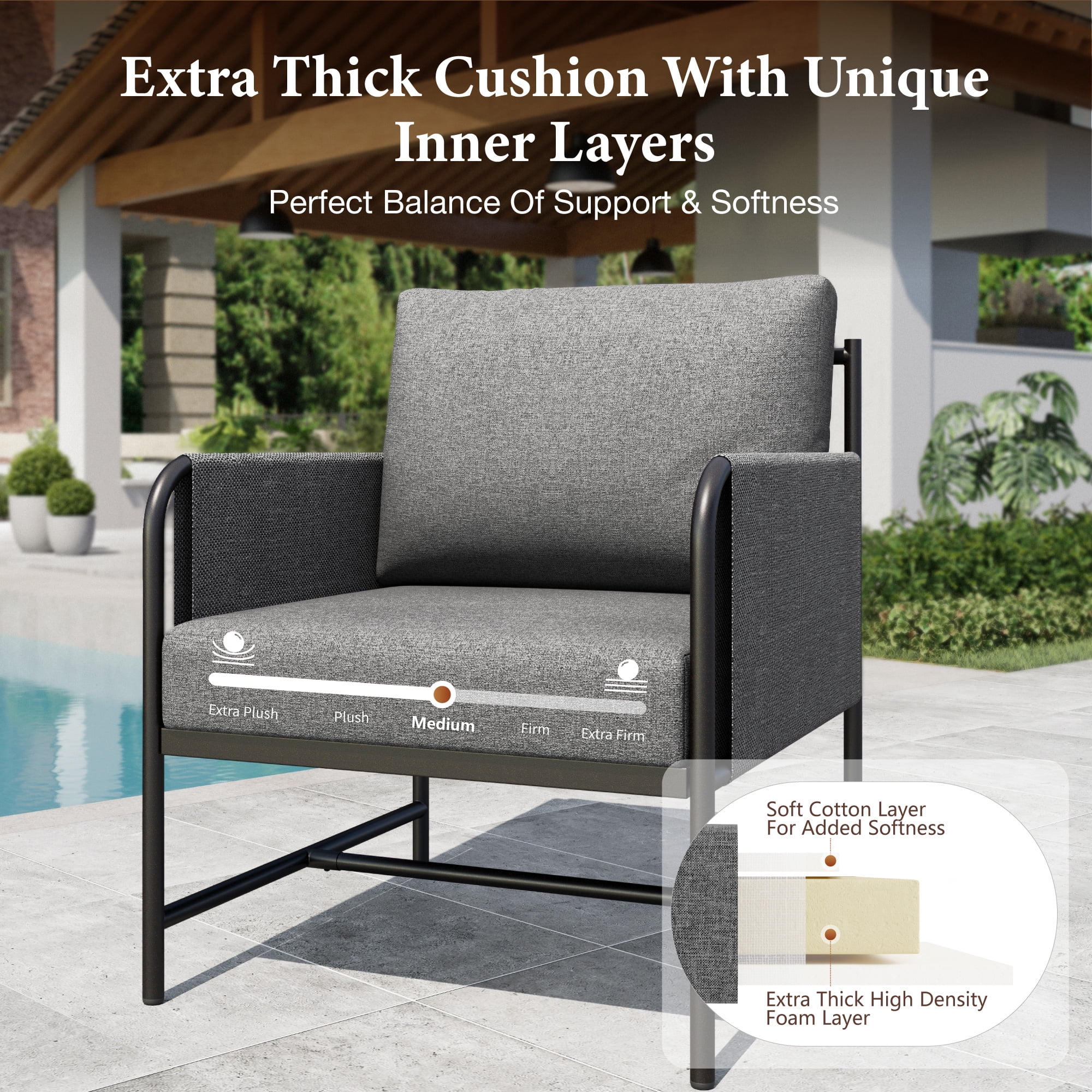 SUMMIT LIVING 5-Seat Modern Minimalism Patio Furniture Set with Coffee Table, Metal Patio Conversation Set with Wide & Deep Seat, Gray