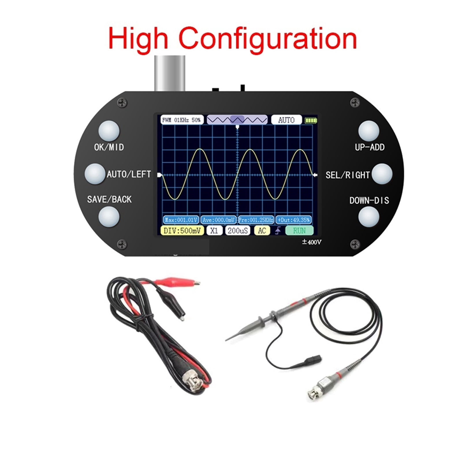 2.4inch Display Handheld Digital Oscilloscope 320*240 Resolution 2.5MHz Sample Rate 500KHz Bandwidth Oscillometer ,Professional Designed