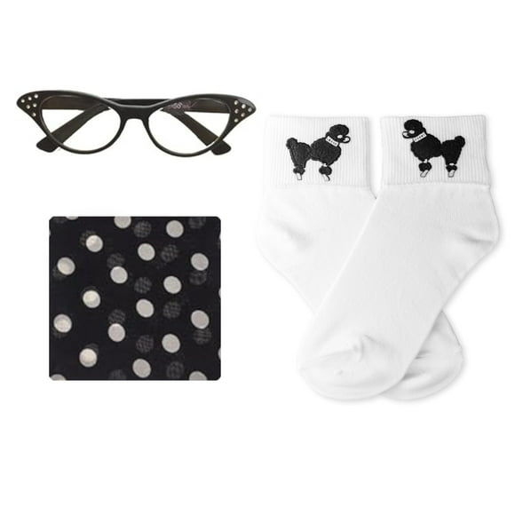 Hip Hop 50's Shop Kids 3 Piece Accessory Set (Black Polka Dot, Child)