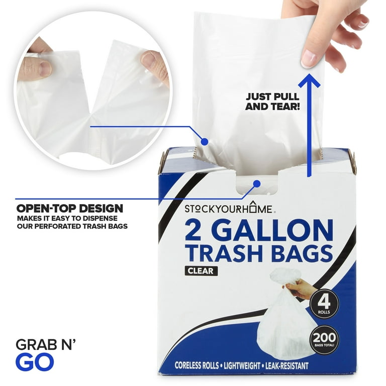 Stock Your Home Clear 2 Gallon Trash Bag (200 Pack) Un-Scented Small Garbage  Bags for Bathroom 