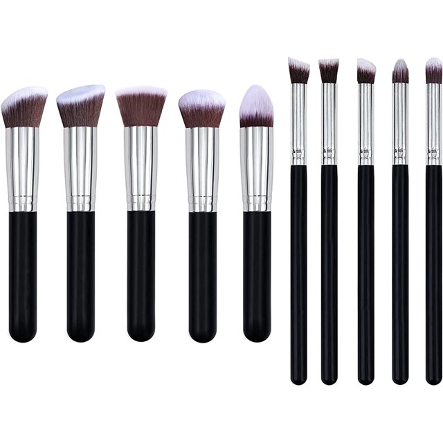 10 brochas de maquillaje profesionales, juego de brochas de maquillaje premium sintético Kabuki base colorete corrector sombra de ojos sin polvo