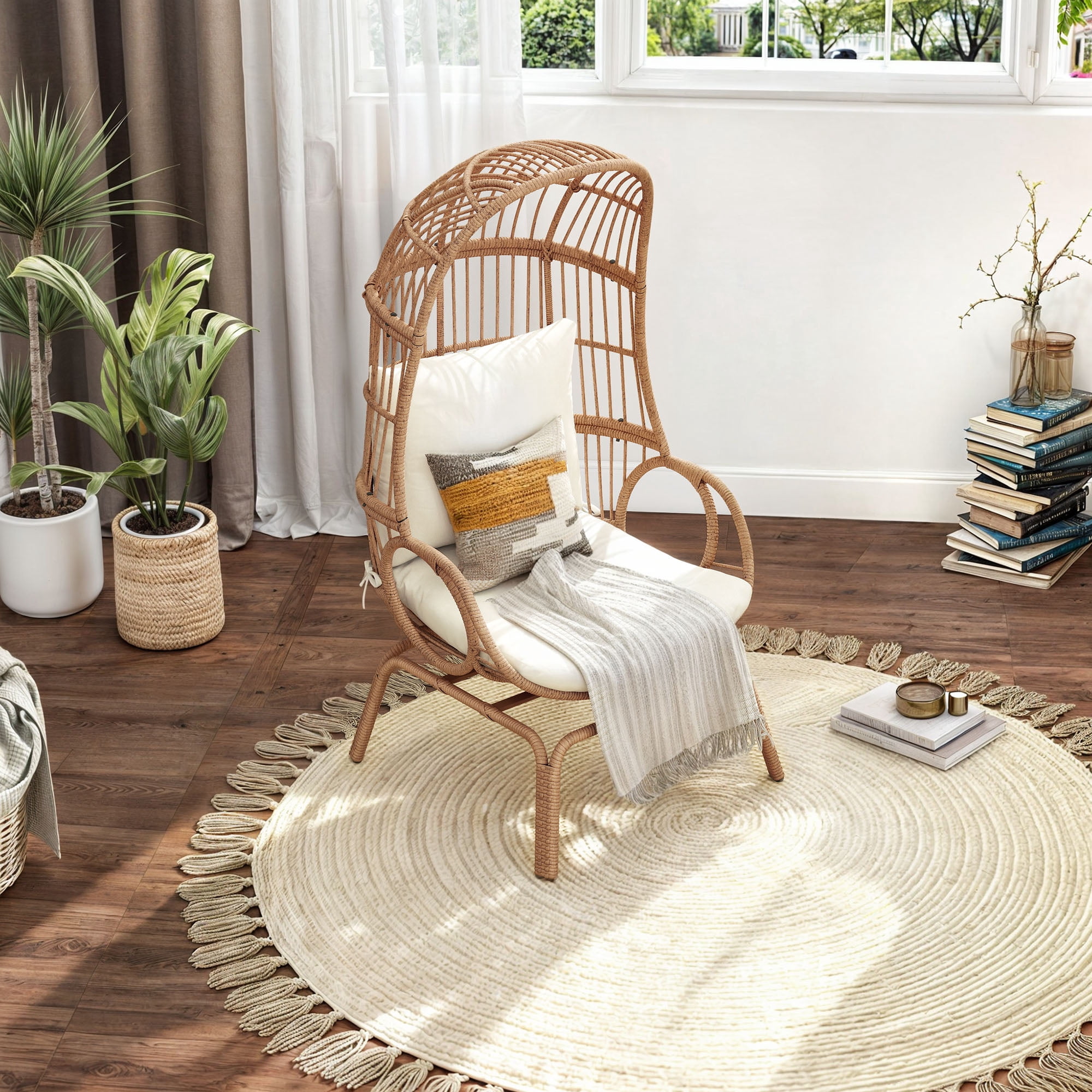 Uforic 360-degree Swivel Patio Egg Chair, Outdoor Lounge Chair with Cushion - Beige