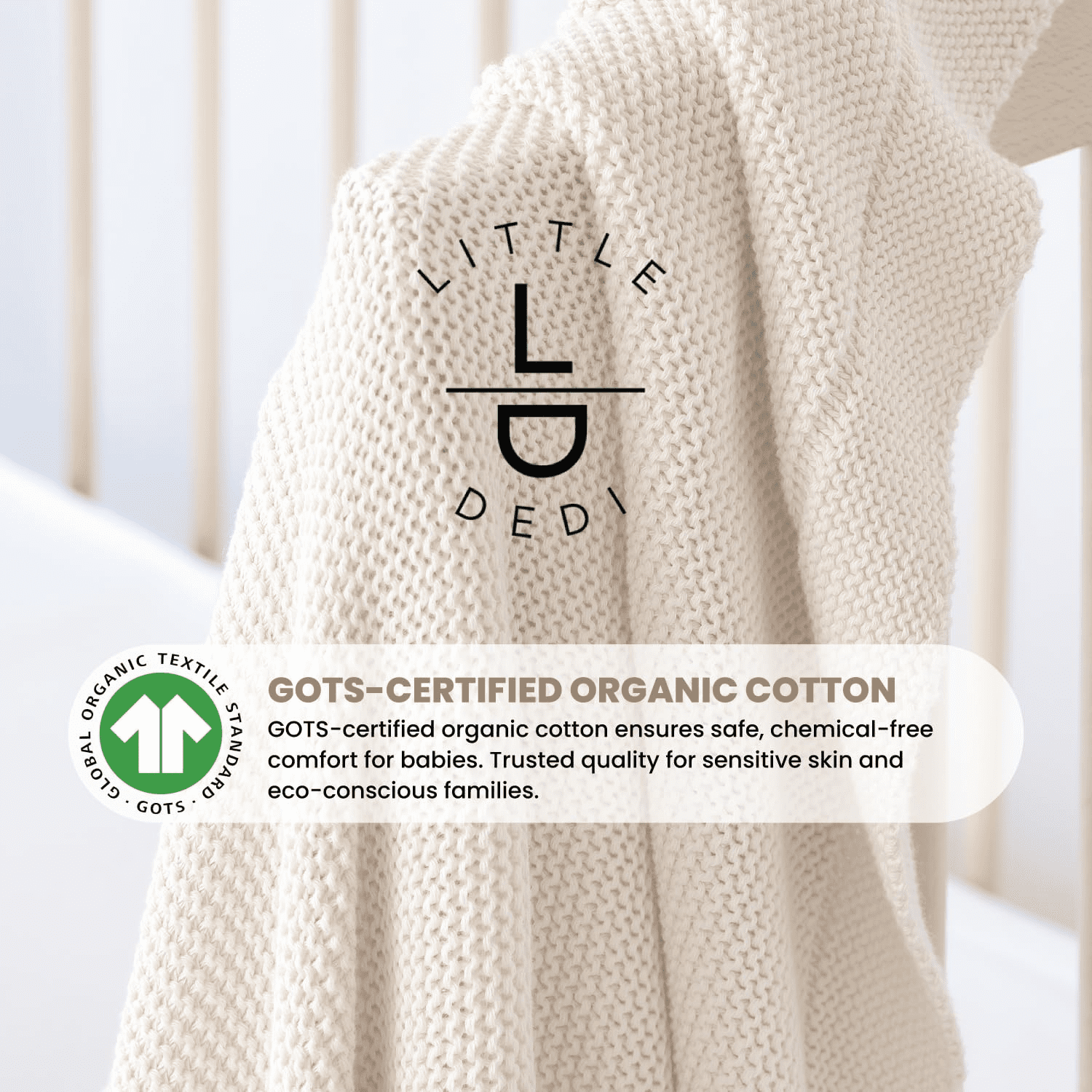 Little Dedi 100% Organic Cotton Baby Knitted Blanket with Gift Box - Soft Toddler, Crib, Stroller Blanket - Neutral Swaddle and Receiving Blanket for Newborns, 30"x40", Color Earth Ivory