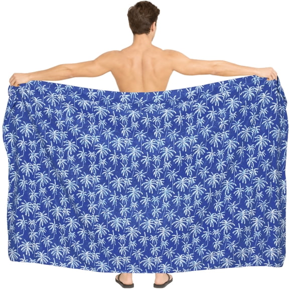 HAPPY BAY Men's Pareo Standard Vacation Sarong Full Beach Wrap One Size Azure, Palm Tree Summer Vacation Party