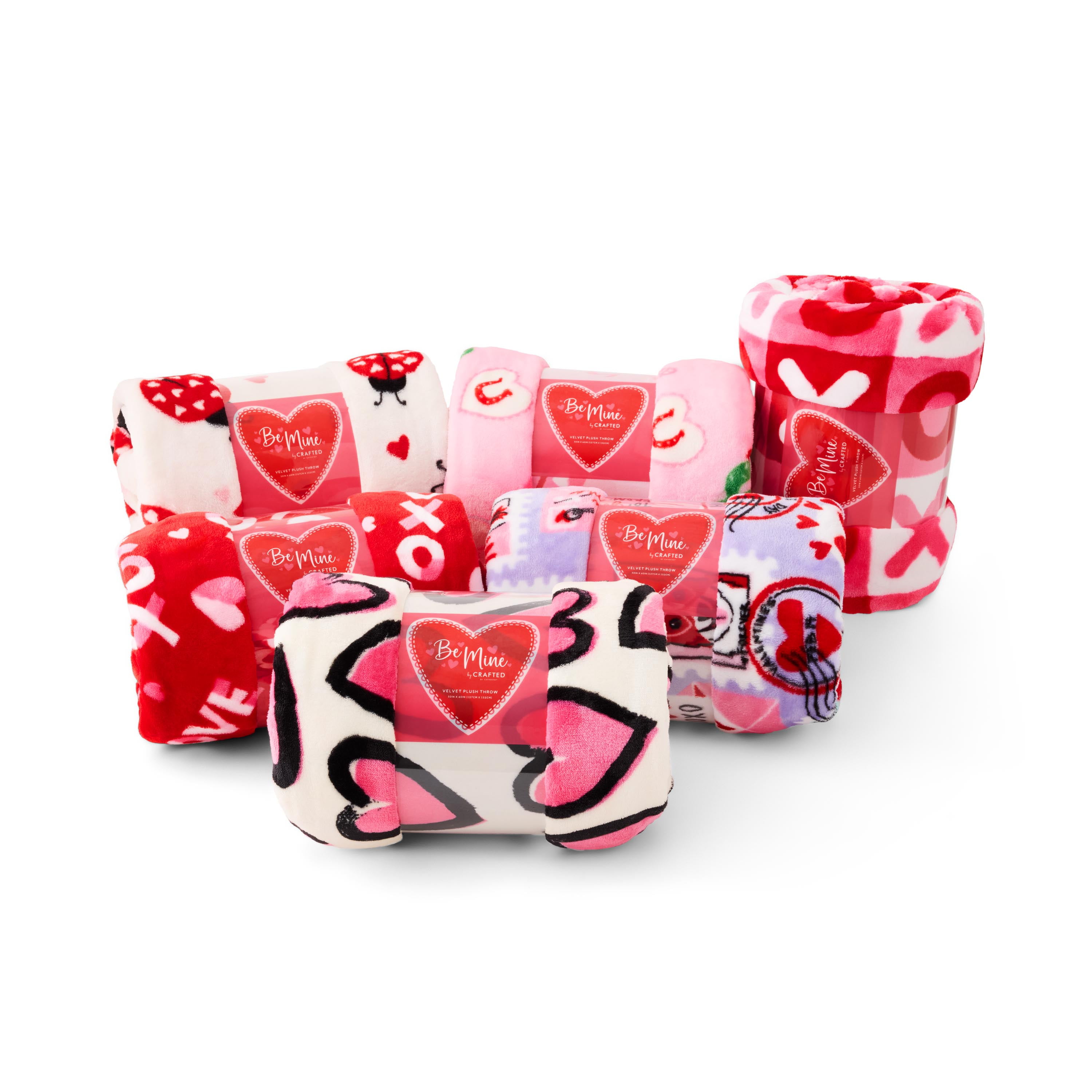 Crafted By Catherine Valentine's Day Plush Throw, Painted Hearts, Standard Size, All Ages