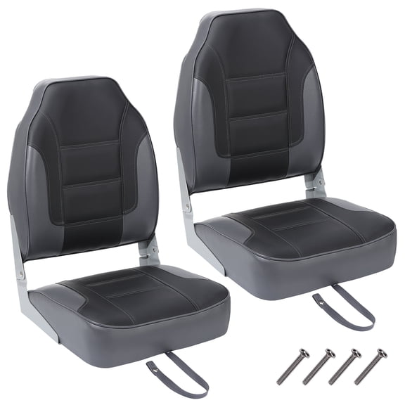 Garvee Folding Boat Seats, High Back, 2 Pack, Thick Sponge Padding and Hinge, Black & Gray