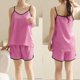 thumbnail image 1 of Karight Sleepwear for Womens Straps Tank Top Shorts 2 Piece Pajamas Lace Faux Silk Nightgowns Plain Match Thin Pjs Sets, 1 of 5