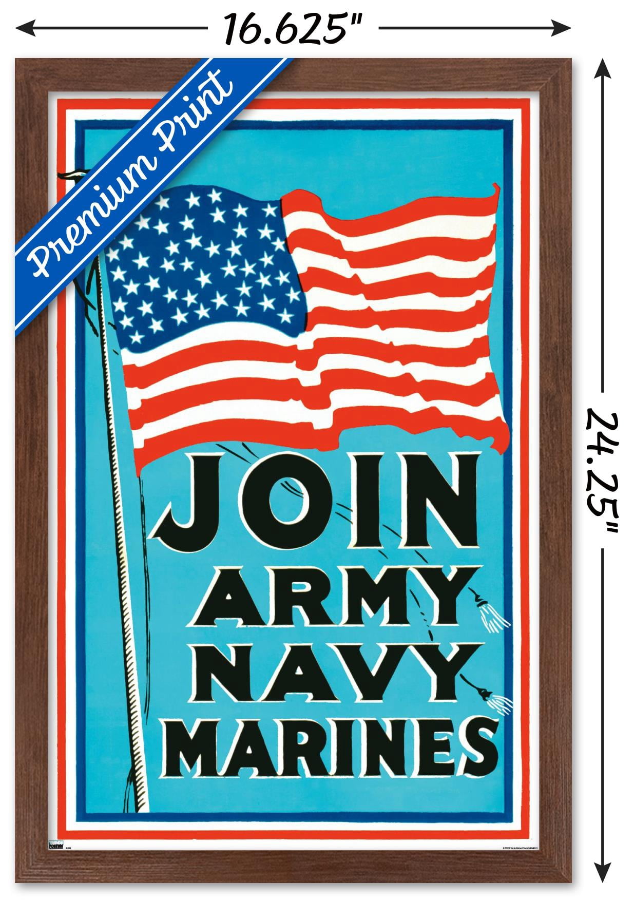 Join Army Navy Marines Wall Poster, 14.725" x 22.375" Framed