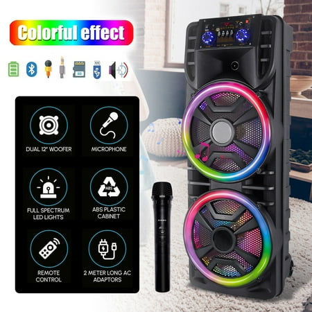 Lohoms Dual 12" Bluetooth Speaker With Wireless Mic, 2800W Portable Party Subwoofer Heavy Bass Sound PA Sound System