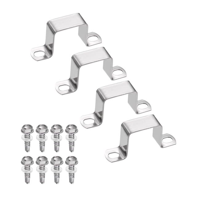 Uxcell 4set soporte de conector en U 35x35mm de acero inoxidable 304 con tornillo autorroscante para tubo cuadrado, manguera y cable, plateado
